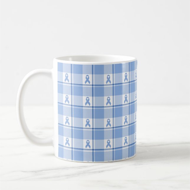 Prostate Cancer Awareness Plaid, Light Blue Ribbon Coffee Mug (Left)