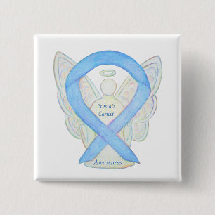 Prostate Cancer Blue Awareness Ribbon Angel Pin