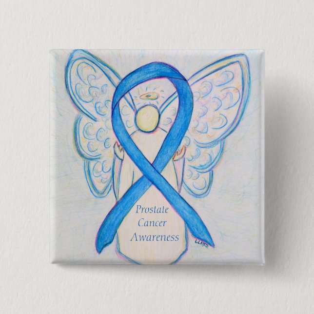 Prostate Cancer Blue Awareness Ribbon Angel Pin (Front)