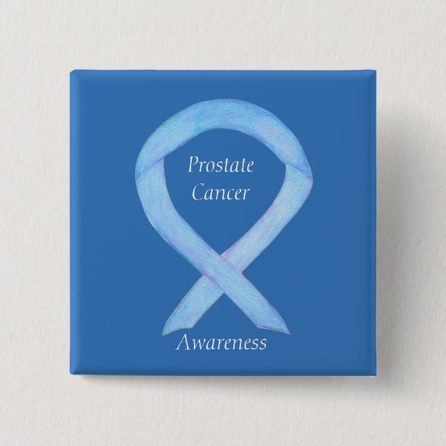 Prostate Cancer Blue Awareness Ribbon Custom Pin (Front)