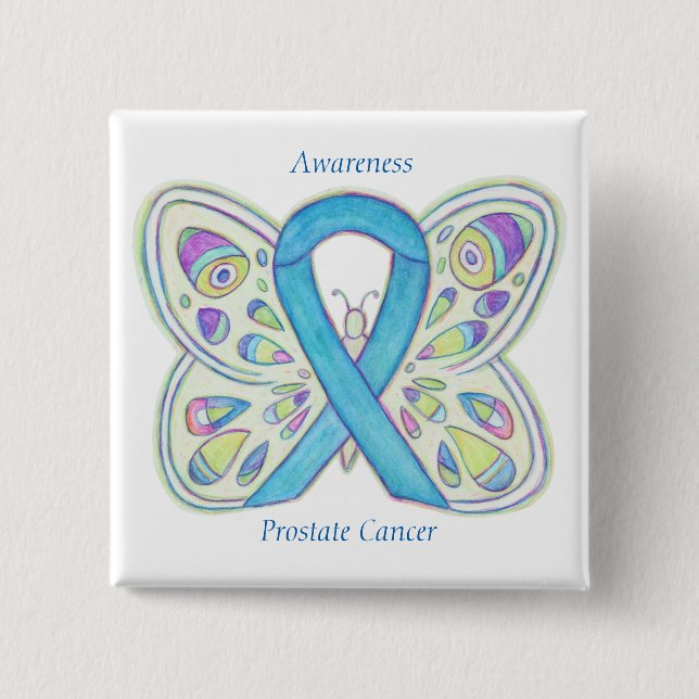 Prostate Cancer Blue Awareness Ribbon Custom Pin (Front)