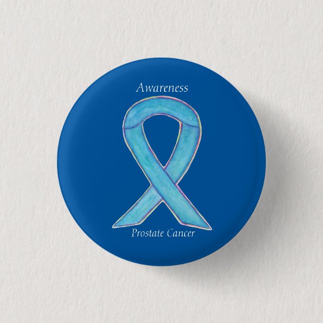 Prostate Cancer Blue Awareness Ribbon Custom Pin (Front)
