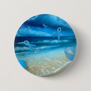 Prostate Cancer Ribbons Floaing Over the Beach 6 Cm Round Badge