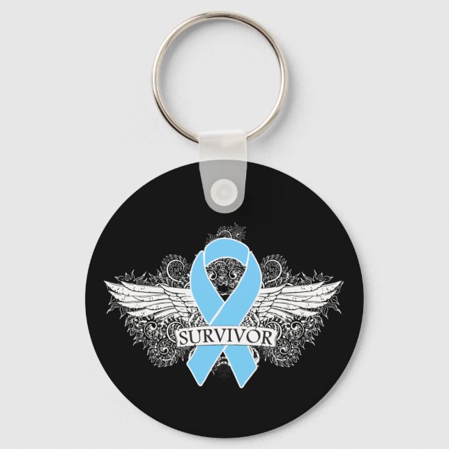Prostate Cancer Winged SURVIVOR Ribbon Key Ring (Front)