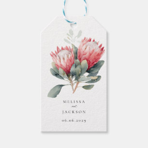 Protea Blush Watercolor Flowers Wedding Gift Tags