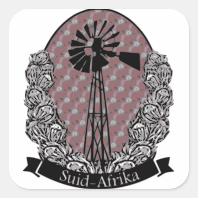 Protea en Windpomp Square Sticker (Front)