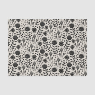 Protea Floral Block Print Millefleur black linen Tissue Paper