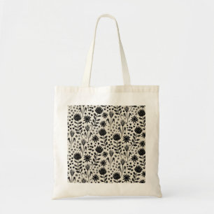 Protea Floral Block Print Millefleur black linen Tote Bag