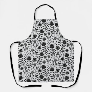 Protea Floral Block Print Millefleur black white Apron
