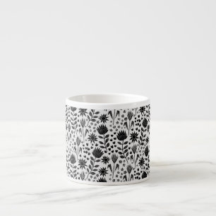Protea Floral Block Print Millefleur black white Espresso Cup