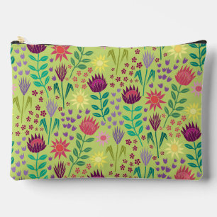 Protea Floral Block Print Millefleur cheery green Accessory Pouch