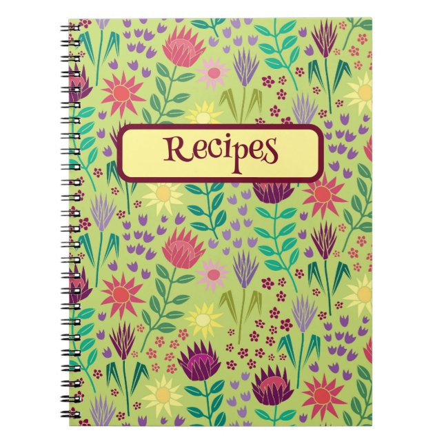 Protea Floral Block Print Millefleur cheery green Notebook (Front)