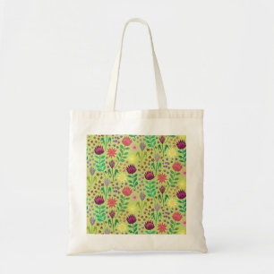 Protea Floral Block Print Millefleur cheery green Tote Bag