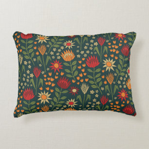 Protea Floral Block Print Millefleur darks Decorative Cushion
