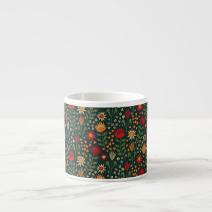 Protea Floral Block Print Millefleur darks Espresso Cup