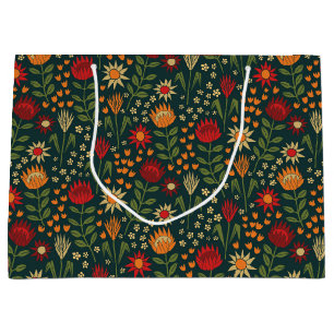 Protea Floral Block Print Millefleur darks Large Gift Bag