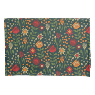 Protea Floral Block Print Millefleur darks Pillowcase