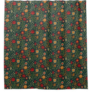 Protea Floral Block Print Millefleur darks Shower Curtain