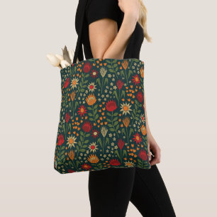 Protea Floral Block Print Millefleur darks Tote Bag