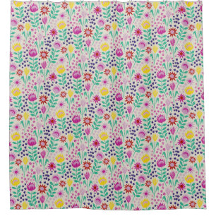 Protea Floral Block Print Millefleur lights Shower Curtain