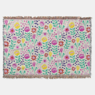 Protea Floral Block Print Millefleur lights Throw Blanket