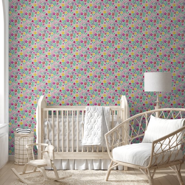 Protea Floral Block Print Millefleur lights Wallpaper (Kids)