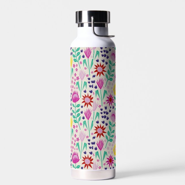 Protea Floral Block Print Millefleur lights Water Bottle (Left)