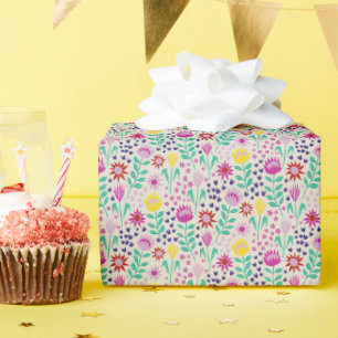 Protea Floral Block Print Millefleur lights Wrapping Paper