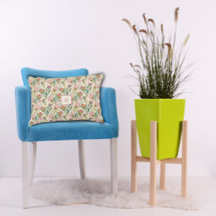 Protea Flower Floral pink green Pattern monogram Decorative Cushion