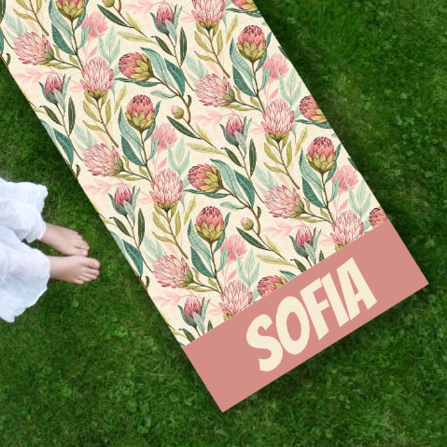 Protea Flower Floral pink green Pattern name Yoga Mat (Creator Uploaded)