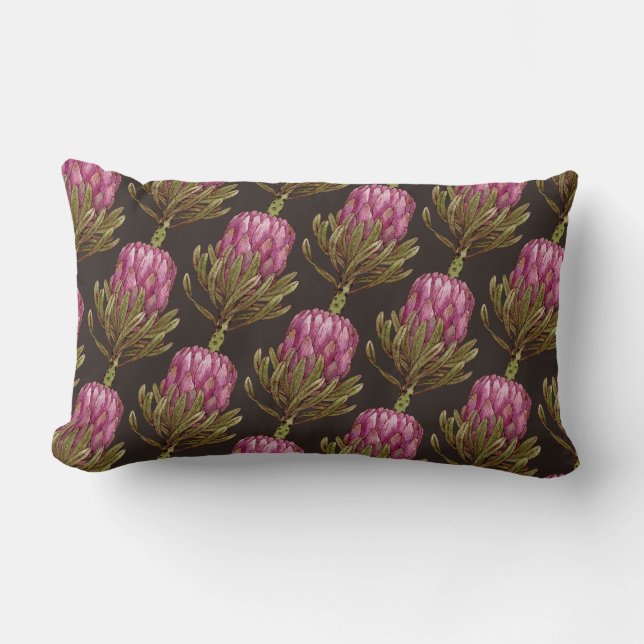 Protea Flower Plant Pattern Lumbar Pillow (Front)