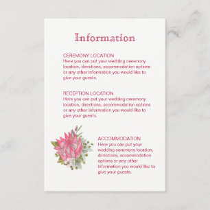Protea Flower Wedding Information Cards