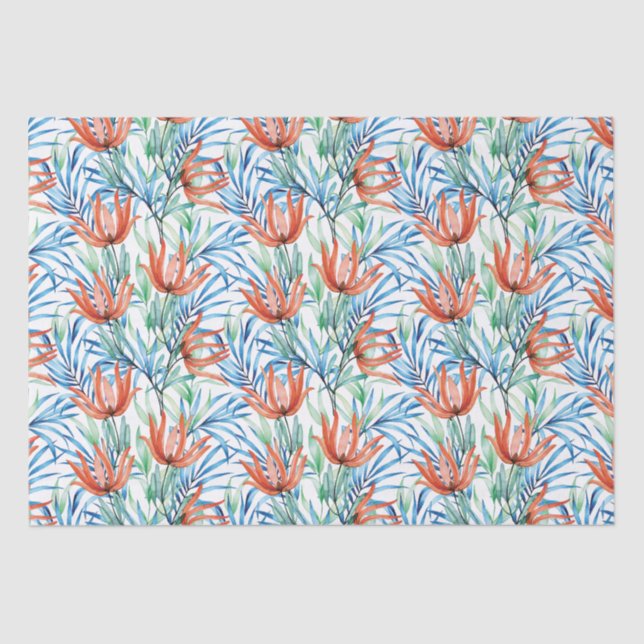 Protea flowers and palm leaves tropical pattern tissue paper (Front)