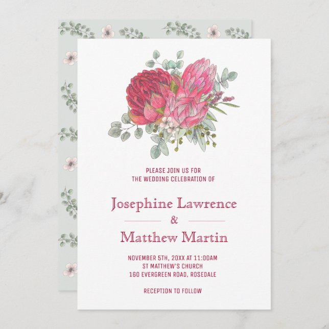 Protea Flowers Wedding Invitations (Front/Back)