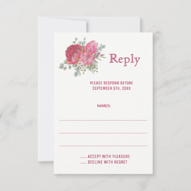 Protea Flowers Wedding Reply Cards (Front)