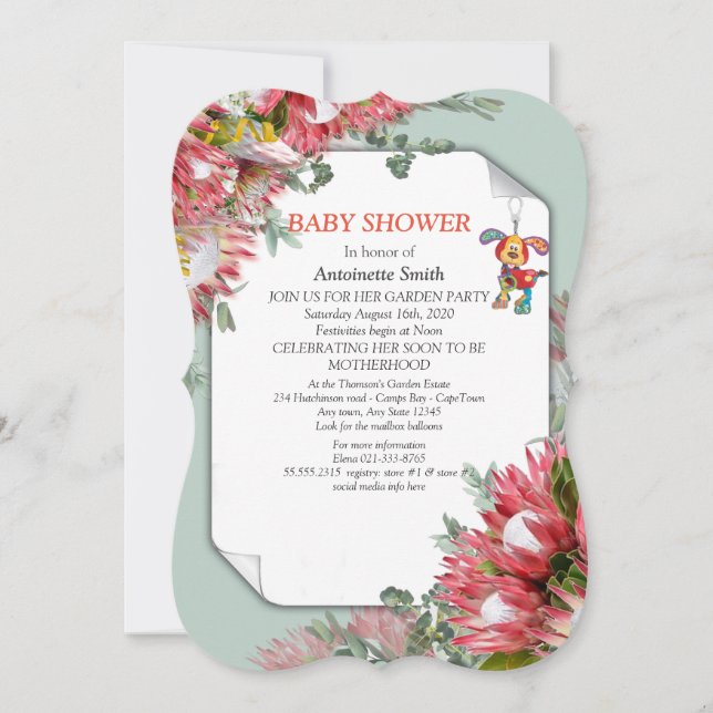 Protea -  Strelitzia Flower Baby Shower Invitation (Front)