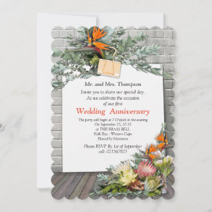 Protea -  Strelitzia Flower Bouquets Anniversary Invitation