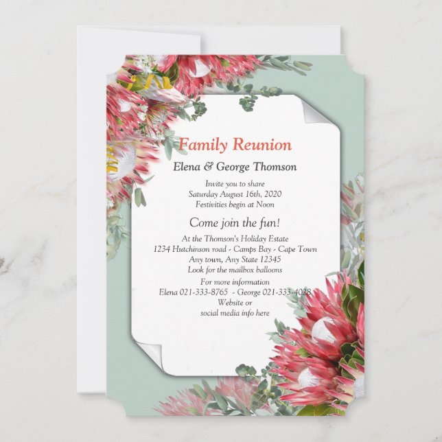 Protea -  Strelitzia Flower Bouquets Reunion Invitation (Front)