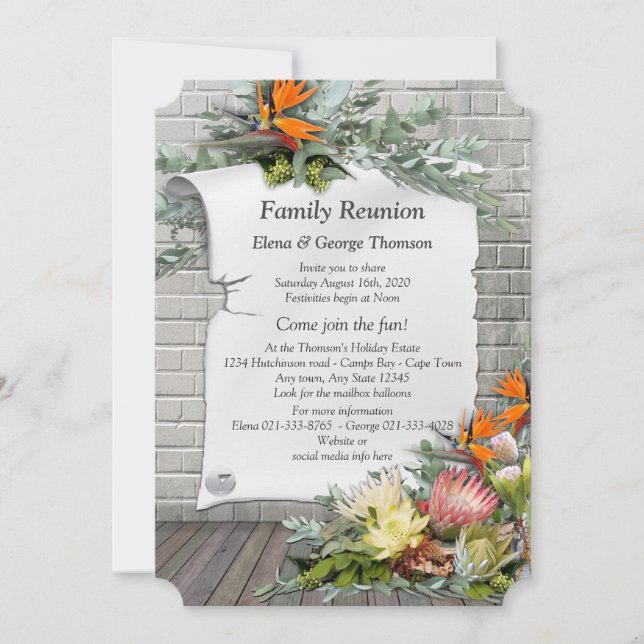 Protea -  Strelitzia Flower Bouquets Reunion Invitation (Front)