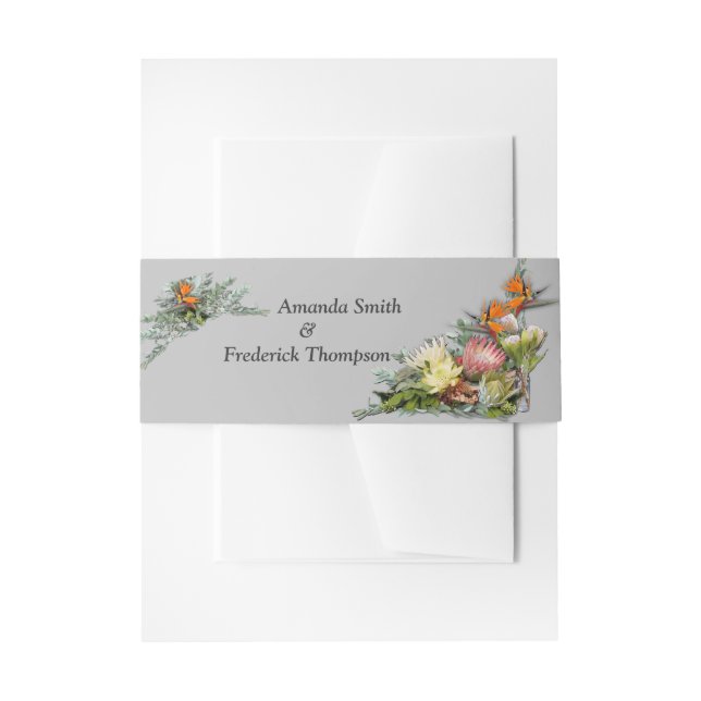 Protea -  Strelitzia Flower  Envelope Band Invitation Belly Band (Front Example)