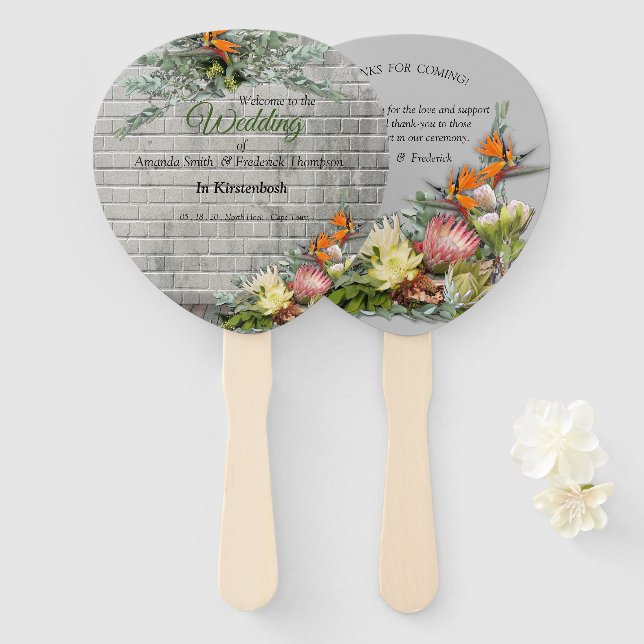 Protea -  Strelitzia Flower Hand Fan (Front and Back)