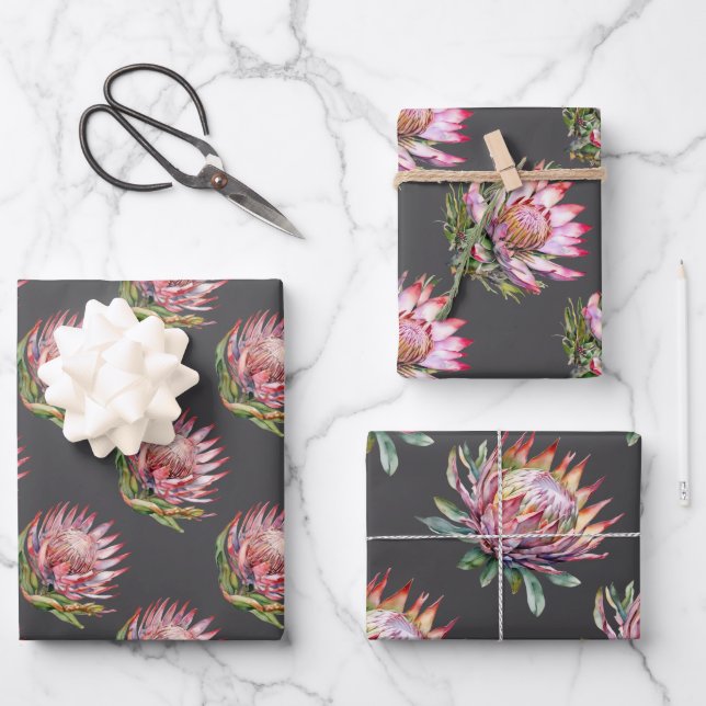 Protea sugarbush flower South African pink grey Wrapping Paper Sheet (Front)