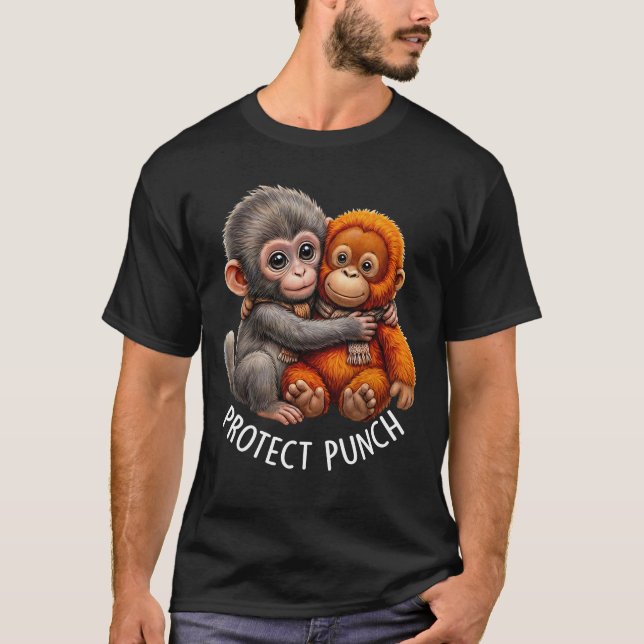 Protect Baby Monkey Punch Monkey Cute Monkey T-Shirt (Front)