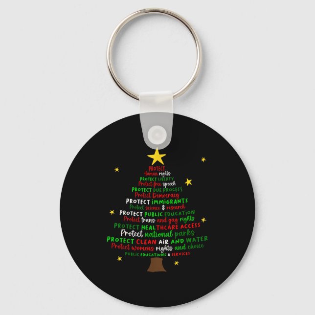 Protect Democracy Christmas Tree Feminist Social J Key Ring (Front)