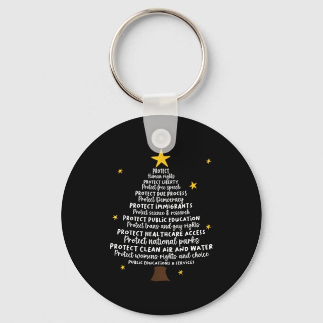 Protect Democracy Christmas Tree Subtle Anti Trump Key Ring (Front)