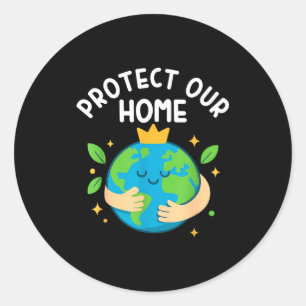 Protect home earth day cute planet hug crown kawai classic round sticker