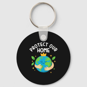 Protect home earth day cute planet hug crown kawai key ring
