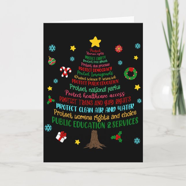 Protect Human Rights Democracy Christmas Tree Men  Card (Front)
