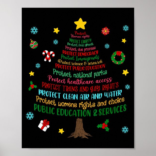 Protect Human Rights Democracy Christmas Tree Men  Poster (Front)