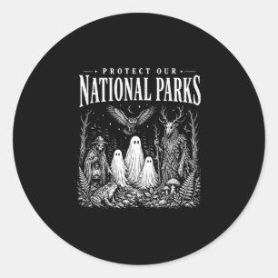 Protect national parks or haunt backyard classic round sticker